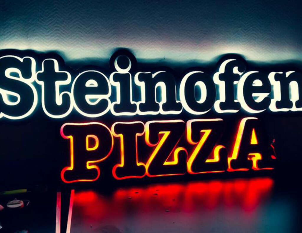 Werbeschild Steinofen Pizza